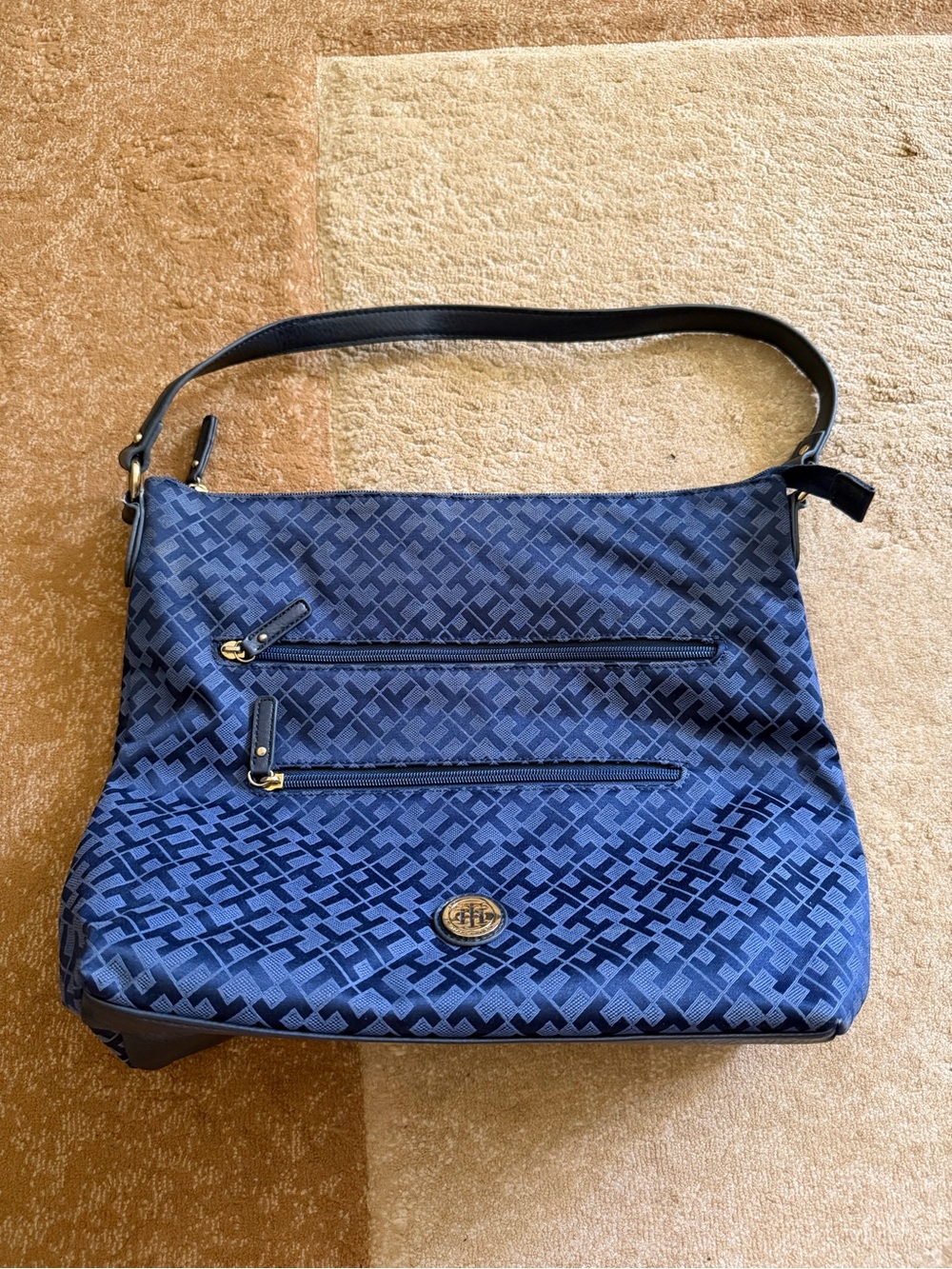 Tommy Hilfiger Blue Canvas Patterned Women's Shoulder Bag hobo tote